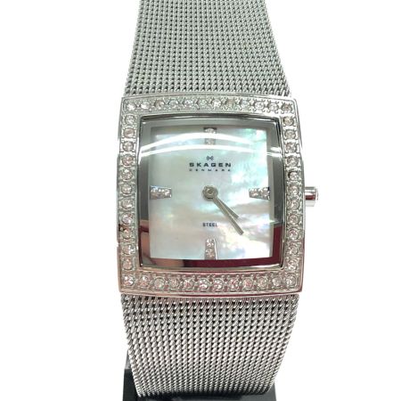 SKAGEN レディース腕時計 クオーツ スクエアフェイス ラインストーン シェル文字盤 608SSS