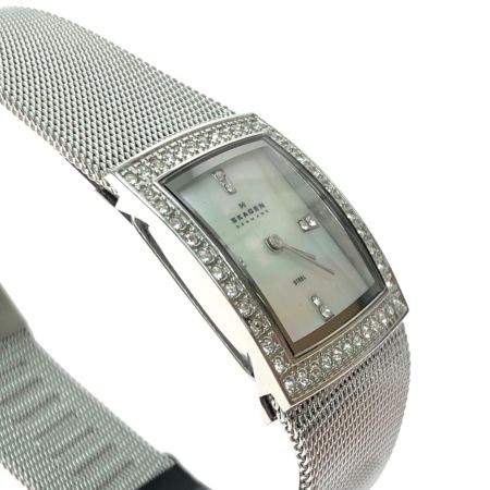 SKAGEN レディース腕時計 クオーツ スクエアフェイス ラインストーン シェル文字盤 608SSS