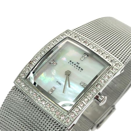 SKAGEN レディース腕時計 クオーツ スクエアフェイス ラインストーン シェル文字盤 608SSS