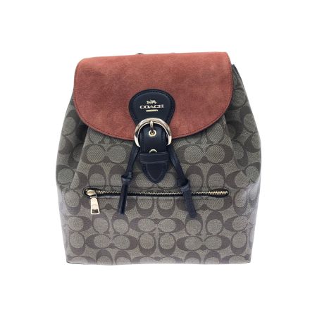  COACH コーチ レディース リュック シグネチャー スエード×PVC 巾着バッグ F2157 ブラウン/オレンジ