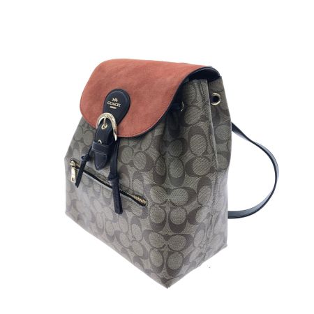  COACH コーチ レディース リュック シグネチャー スエード×PVC 巾着バッグ F2157 ブラウン/オレンジ