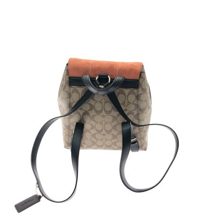  COACH コーチ レディース リュック シグネチャー スエード×PVC 巾着バッグ F2157 ブラウン/オレンジ