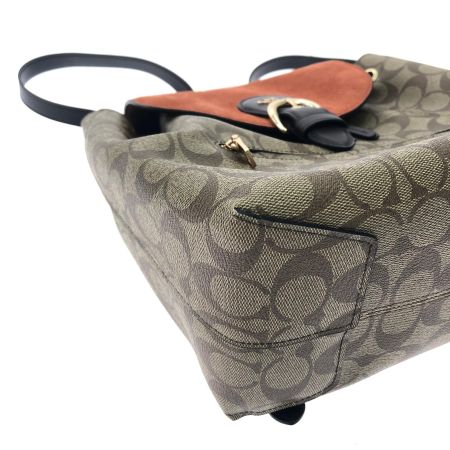  COACH コーチ レディース リュック シグネチャー スエード×PVC 巾着バッグ F2157 ブラウン/オレンジ
