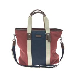 ▼▼ COACH コーチ メンズ トートバッグ ヘリテージキャンバス×レザー 2WAY デニム アウトレット F70825 ネイビー×レッド Bランク
