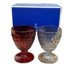 ▼▼ Villeroy&Boch ビレロイ＆ボッホ ワイングラス スモーク＆レッド 2Pセット Aランク