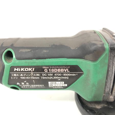 HITACHI 日立 18V 充電式 100mm コードレスディスクグラインダ 本体のみ G18DBBVL グリーン