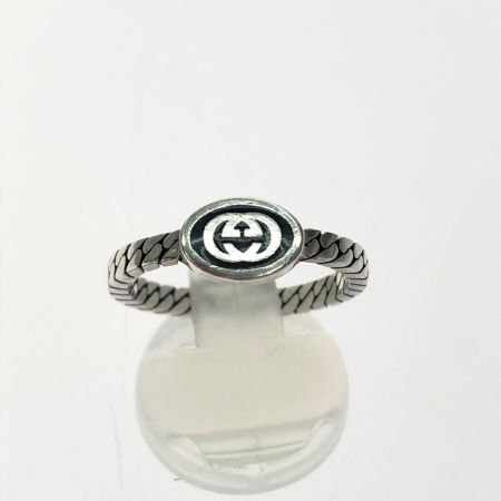 GUCCI グッチ ユニセックス シルバーリング SV925 インターロッキングG スリム ブラック エナメル リング 20号 3.4g