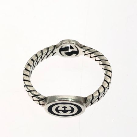 GUCCI グッチ ユニセックス シルバーリング SV925 インターロッキングG スリム ブラック エナメル リング 20号 3.4g