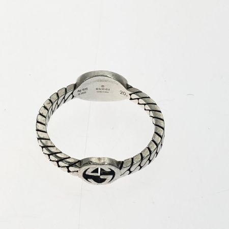GUCCI グッチ ユニセックス シルバーリング SV925 インターロッキングG スリム ブラック エナメル リング 20号 3.4g