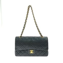 CHANEL シャネル レディース ショルダーバッグ ラムスキン Wフラップ マトラッセ25 ゴールドチェーン ブラック Bランク