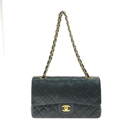 CHANEL シャネル レディース ショルダーバッグ ラムスキン Wフラップ マトラッセ25 ゴールドチェーン ブラック
