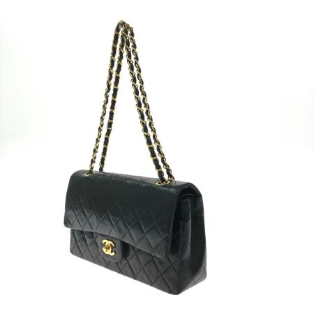 CHANEL シャネル レディース ショルダーバッグ ラムスキン Wフラップ マトラッセ25 ゴールドチェーン ブラック
