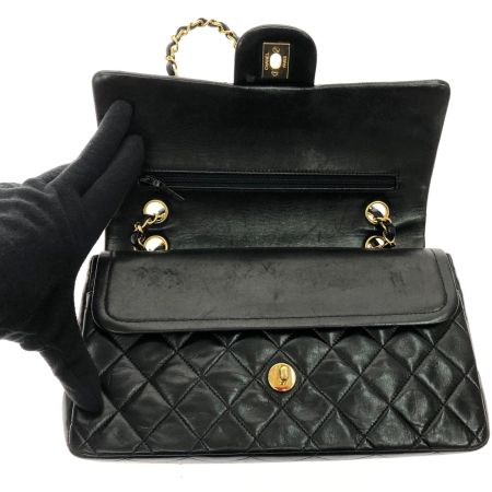 CHANEL シャネル レディース ショルダーバッグ ラムスキン Wフラップ マトラッセ25 ゴールドチェーン ブラック