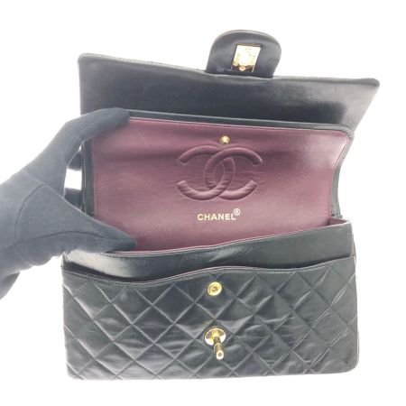 CHANEL シャネル レディース ショルダーバッグ ラムスキン Wフラップ マトラッセ25 ゴールドチェーン ブラック