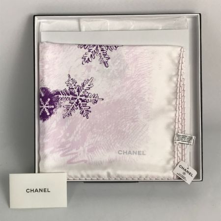  CHANEL シャネル シルクスカーフ 85×85 ホワイト×パープル