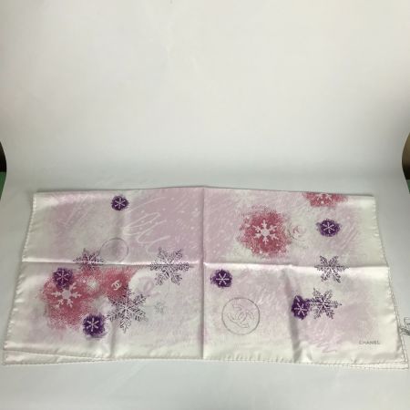 CHANEL シャネル シルクスカーフ 85×85 ホワイト×パープル