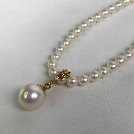  田崎真珠 ネックレス K18 ダイヤ0.01ct パール 真珠