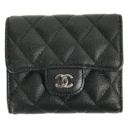 ■■ CHANEL シャネル 3つ折り財布 マトラッセ キャビアスキン ココマーク A84401 ブラック Aランク