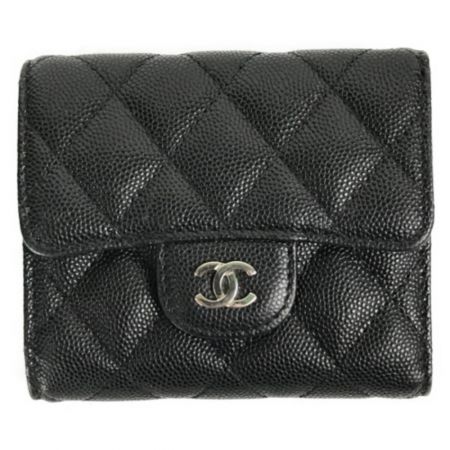  CHANEL シャネル 3つ折り財布 マトラッセ キャビアスキン ココマーク A84401 ブラック