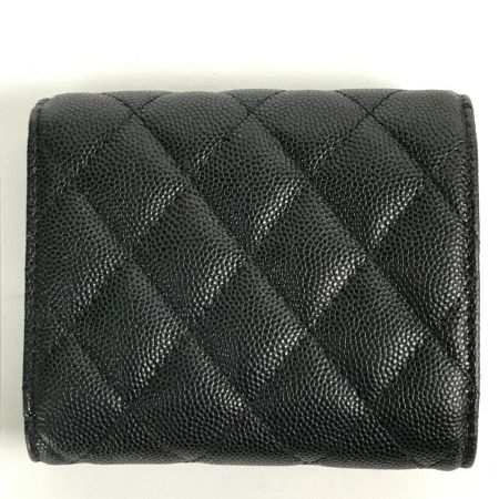  CHANEL シャネル 3つ折り財布 マトラッセ キャビアスキン ココマーク A84401 ブラック