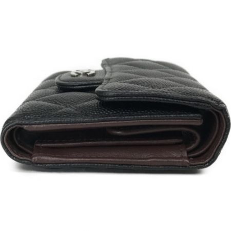  CHANEL シャネル 3つ折り財布 マトラッセ キャビアスキン ココマーク A84401 ブラック