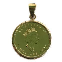 ■■  K24 コインネックレス K18 キャッチ カナダ エリザベス2世 1997 メイプルリーフ 1/10oz 総重量 3.8g Bランク
