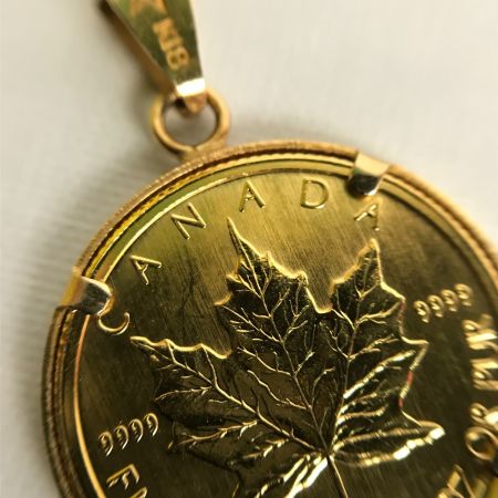   K24 コインネックレス K18 キャッチ カナダ エリザベス2世 1997 メイプルリーフ 1/10oz 総重量 3.8g