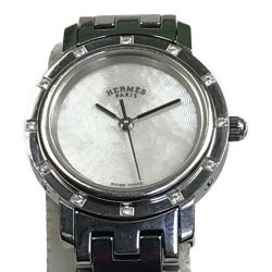 ■■ HERMES エルメス クリッパー ナクレ 12P ダイヤベゼル シェル文字盤 SS クォーツ レディース腕時計 CL4.230 Bランク