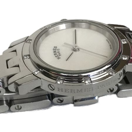  HERMES エルメス クリッパー ナクレ 12P ダイヤベゼル シェル文字盤 SS クォーツ レディース腕時計 CL4.230