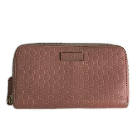  GUCCI グッチ マイクログッチシマレザー ラウンドファスナー財布 長財布 449391 くすみピンク