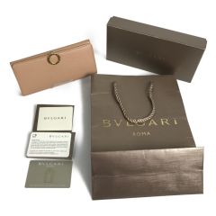  BVLGARI ブルガリ 二つ折り長財布 ブルガリ・ブルガリ レザー 291025 ピンクベージュ Bランク