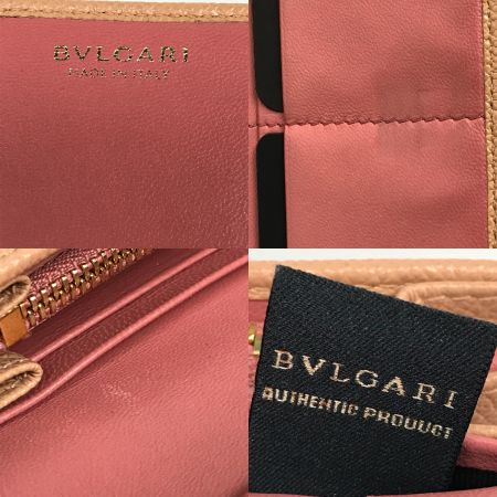 BVLGARI ブルガリ 二つ折り長財布 ブルガリ・ブルガリ レザー 291025 ピンクベージュ