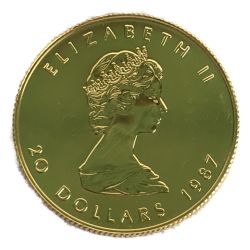 ■■ 金貨 メイプルリーフ金貨 エリザベス カナダ 1987年 20ドル 1/2oz 15.5g 純金 K24 コイン 9999 Bランク