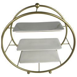 ■■  アフタヌーンティースタンド ケーキスタンド3段 ゴールドX白皿 Bランク