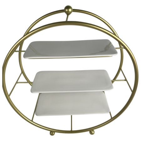   アフタヌーンティースタンド ケーキスタンド3段 ゴールドX白皿