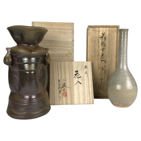  bizen 備前焼 坂田泥華・ 黒田儀男作 花器 花入れ