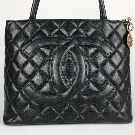  CHANEL シャネル 復刻トート キャビアスキン ゴールドチャーム トートバッグ ブラック