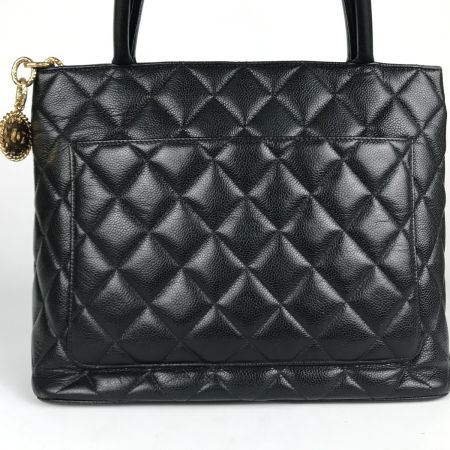  CHANEL シャネル 復刻トート キャビアスキン ゴールドチャーム トートバッグ ブラック