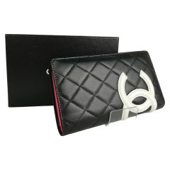  CHANEL シャネル 財布 カンボンライン キルティング A26717 ブラック×ホワイト×ピンク 箱・ギャランティカード付  Bランク