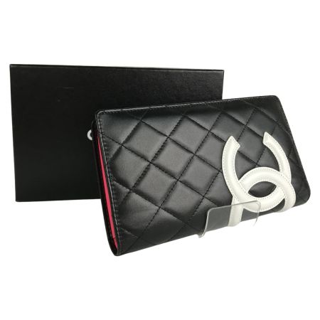  CHANEL シャネル 財布 カンボンライン キルティング A26717 ブラック×ホワイト×ピンク 箱・ギャランティカード付 