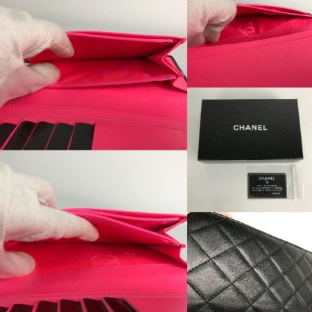  CHANEL シャネル 財布 カンボンライン キルティング A26717 ブラック×ホワイト×ピンク 箱・ギャランティカード付 