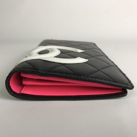  CHANEL シャネル 財布 カンボンライン キルティング A26717 ブラック×ホワイト×ピンク 箱・ギャランティカード付 