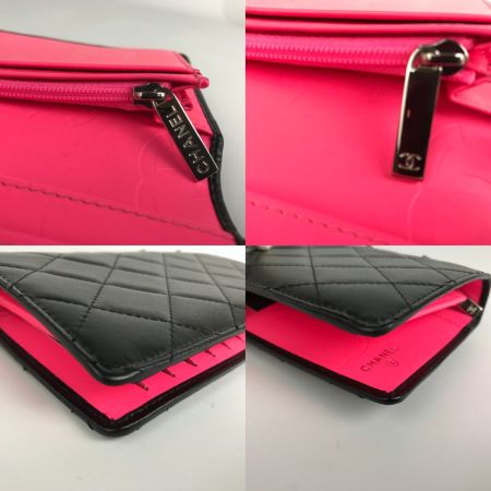  CHANEL シャネル 財布 カンボンライン キルティング A26717 ブラック×ホワイト×ピンク 箱・ギャランティカード付 