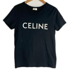 ■■ CELINE セリーヌ フロントロゴ クラシックロゴ クルーネック半袖シャツ Sサイズ レディース 2X314916G ブラック Bランク