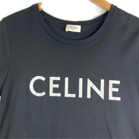  CELINE セリーヌ フロントロゴ クラシックロゴ クルーネック半袖シャツ Sサイズ レディース 2X314916G ブラック