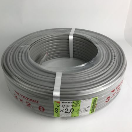  YAZAKI 電材 VVFケーブル 3芯×2.0mm×長さ100m 2025年07月製造 グレー