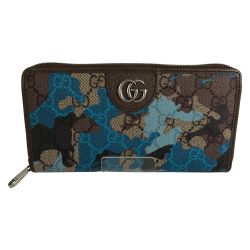 ■■ GUCCI グッチ 長財布 ジップアラウンドウォレット GGスプリームキャンバス カモフラ柄 834694 ブルー×ベージュ Aランク