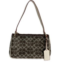 ■■ COACH コーチ ワンショルダーバッグ シグネチャー 34546 ダークブラウン ショルダーストラップ欠品 Bランク