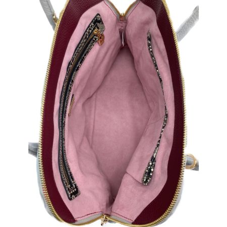  COCOCELUX GOLD ハンドバッグ ポーチ付　オーバル2WAY ライトグレー×エンジ