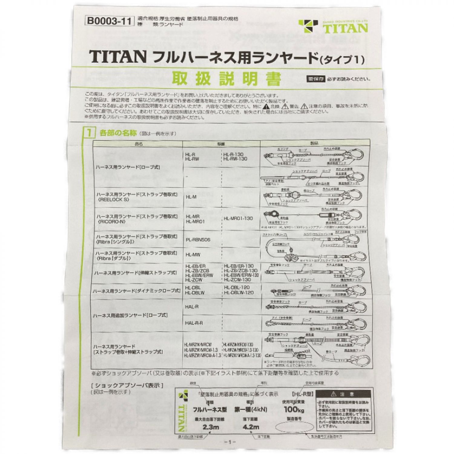 中古】 TITAN フルハーネス型安全帯 HL-ZCW型 PAHN-10A-SI-H007-L S